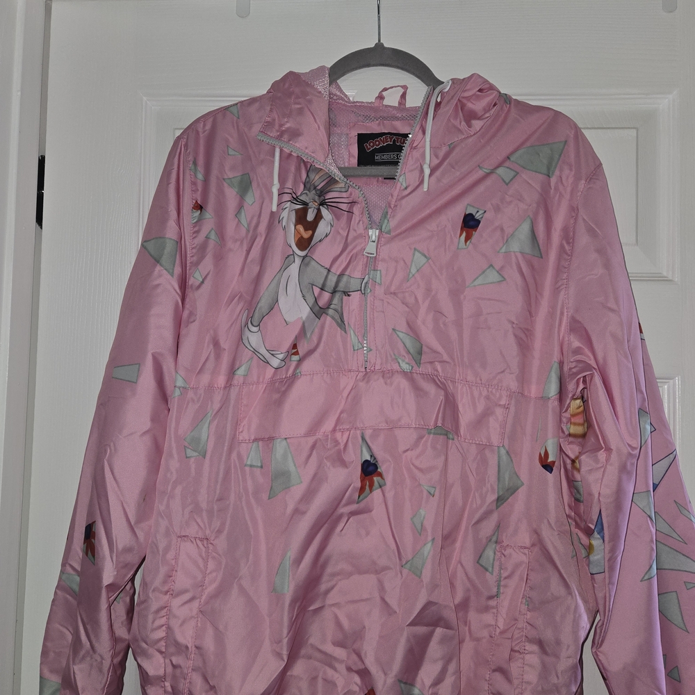 Members Only Pink Hooded Raincoat with Geometric Print